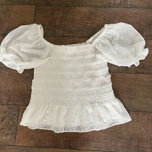 Express white Swiss dot peplum top